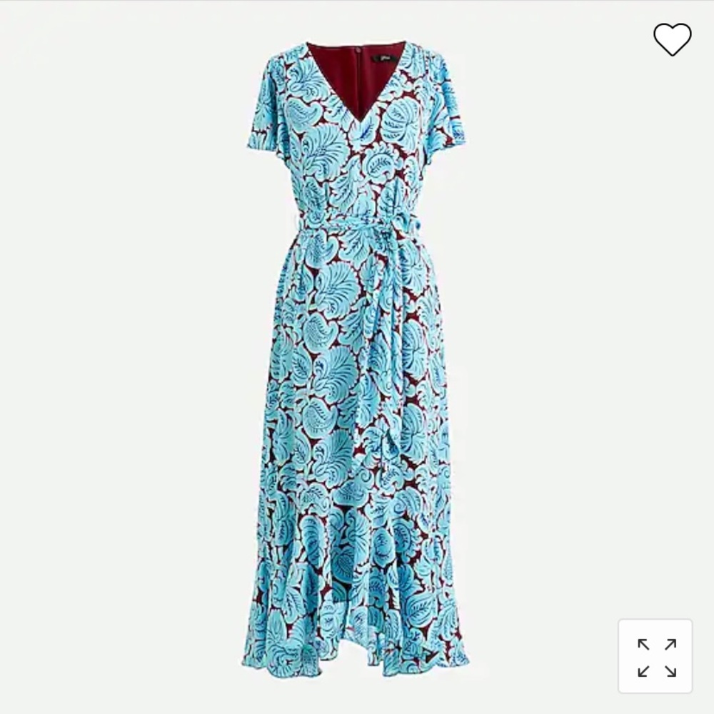 J.Crew V-neck flutter-hem dress in aqua paisley Tall 2